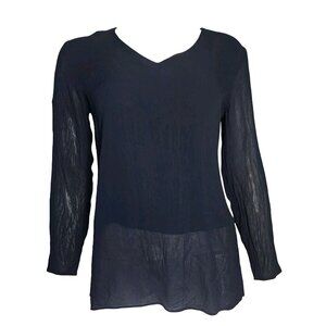 Coldwater‎ Creek Top Womens Size 8 Solid All Black 3/4 Sleeve Crepe Pullover